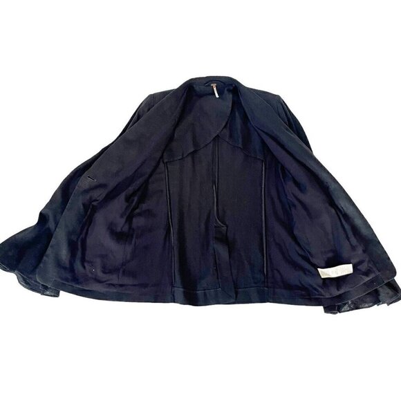 Free People Women's Sz S Black Linen Blend Bell Flared Sleeve Blazer Jacket - Picture 10 of 11